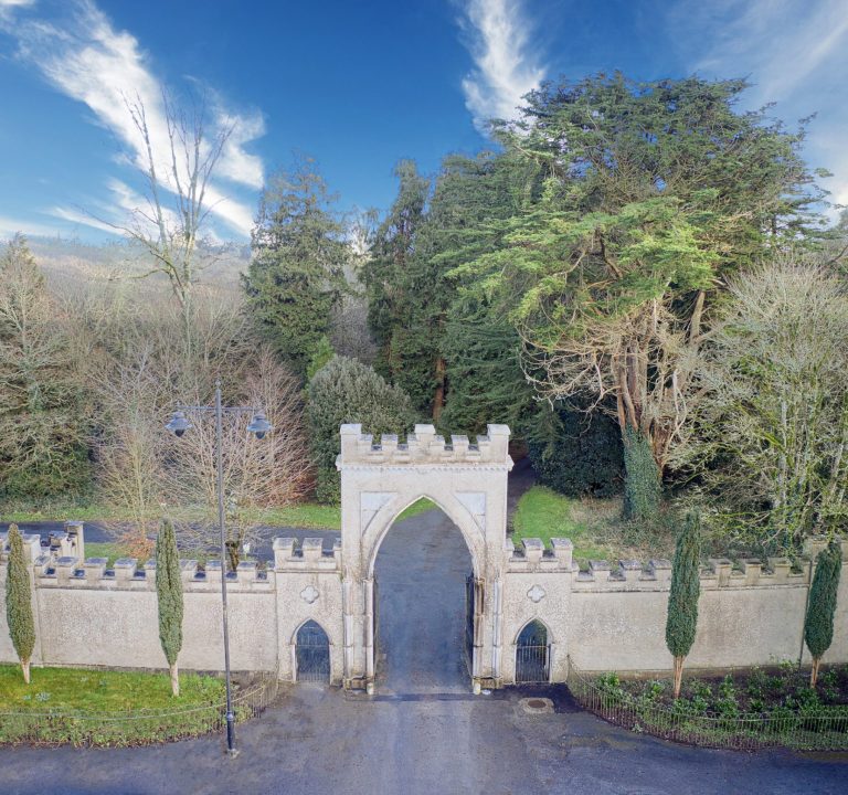 Strokestown Park gates at the end of the main street in Strokestown