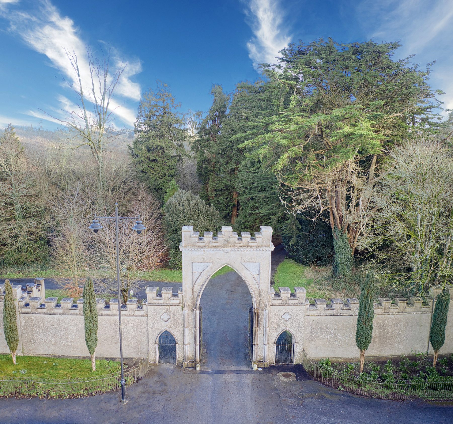 Strokestown Park gates at the end of the main street in Strokestown